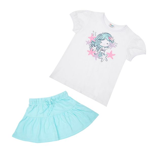 Completo t-shirt + gonna bimba bianco/azzurro stampa sirena - Mawi