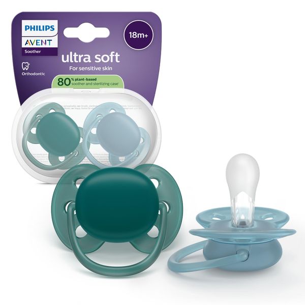 Succhietti ultra soft 18m+ pastello blu, a base vegetale - set da 2 ciucci - philips avent - Avent