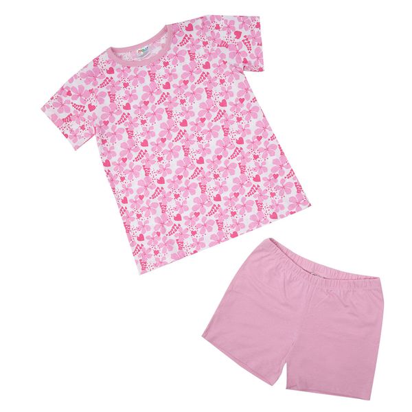 Pigiama estivo due pezzi bimba rosa floreale - Mawi