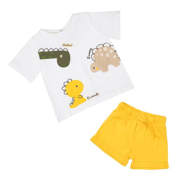 Short + maglietta mezza manica bimbo bianco/giallo "dino" - Mawi