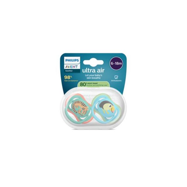 Succhietti ultra air 6-18m tigri e tucano, a base vegetale - set da 2 ciucci - philips avent - Avent