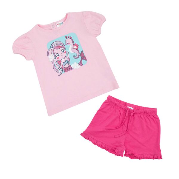 Completo t-shirt + short bimba rosa/fucsia stampa sirena - Mawi