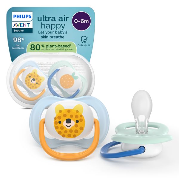 Succhietti ultra air collection 0-6m tigre e ananas, a base vegetale - set da 2 ciucci - philips avent - Avent