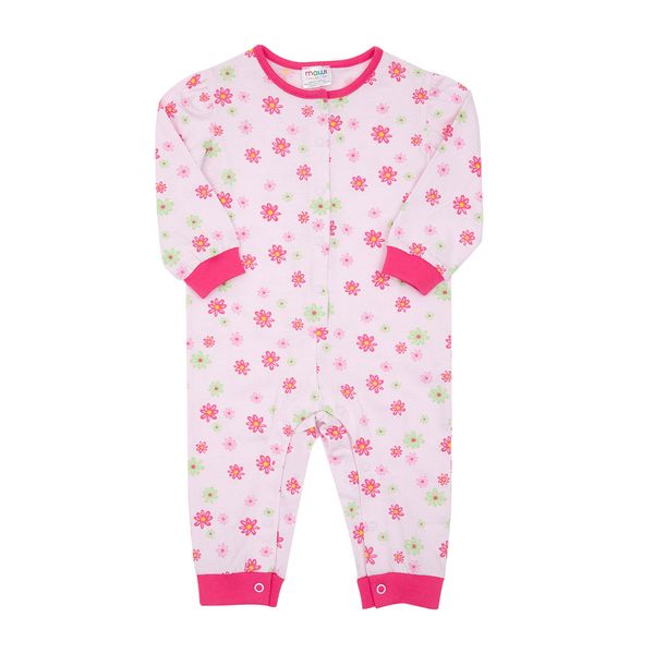 Pigiamone jersey lungo bimba rosa floreale apertura frontale - Mawi