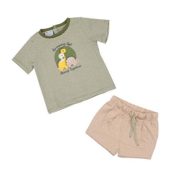 Short + maglietta mezza manica bimbo verde/marrone "dino" - Mawi