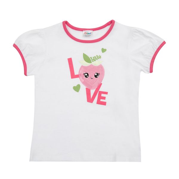 T-shirt mezza manica bimba bianca/rosa con paillettes - Mawi