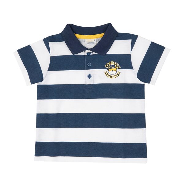 Polo piquet bimbo bianca blu stampa "baseball" - Mawi