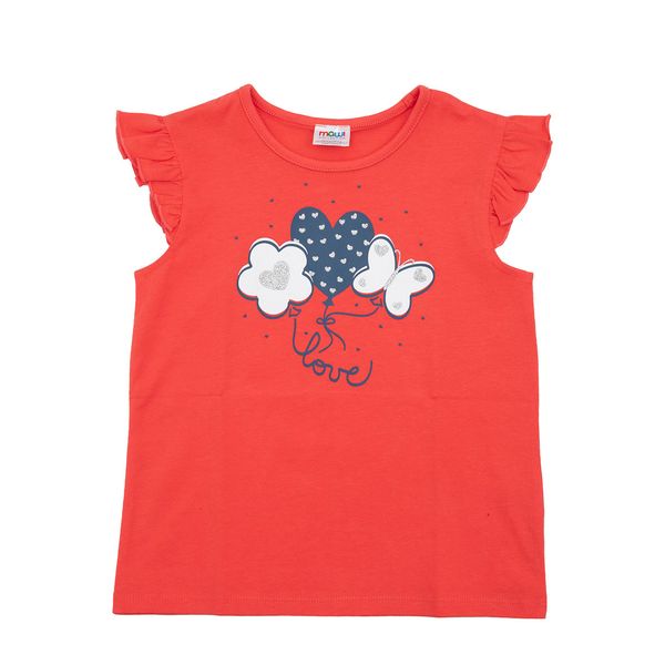 T-shirt jersey bimba corallo stampata - Mawi