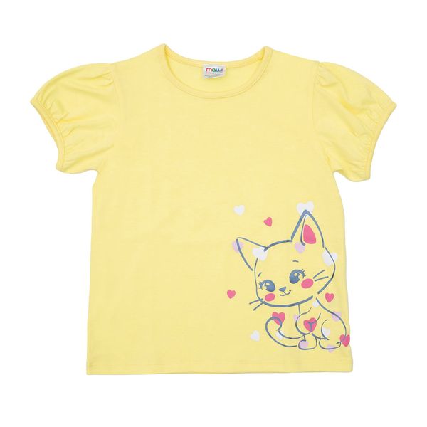 T-shirt mezza manica bimba gialla gattino - Mawi