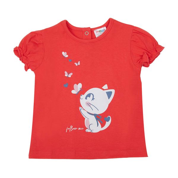 T-shirt jersey bimba corallo stampa gattino - Mawi