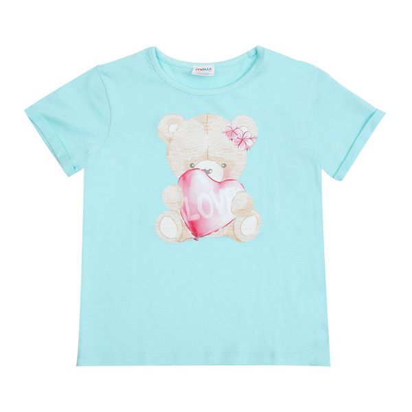 T-shirt jersey bimba azzurra stampa orsetto - Mawi