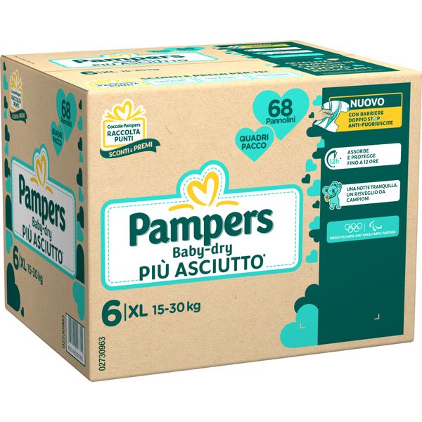 Pannolino quadri pacco baby dry xl x68 taglia 6 xl 15-30kg - pampers - Catalogo Pampers