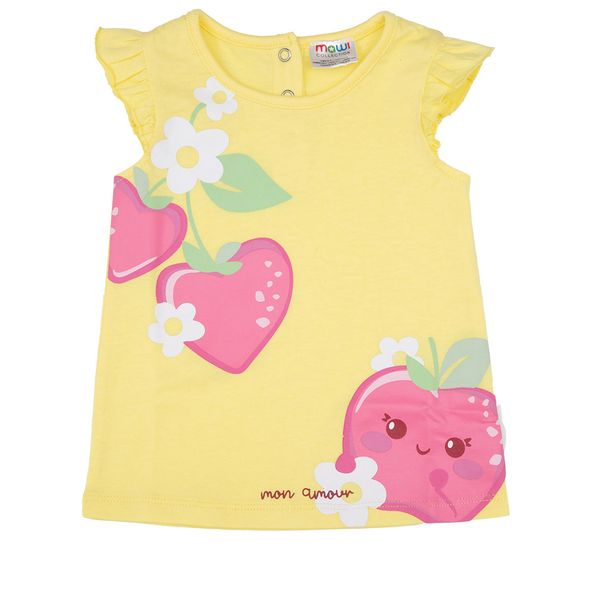 Canottiera jersey bimba gialla stampa "mon amour" con frill - Mawi