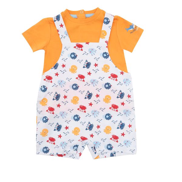 Set corto bimbo maglietta e salopette bianco/giallo stampato - Mawi