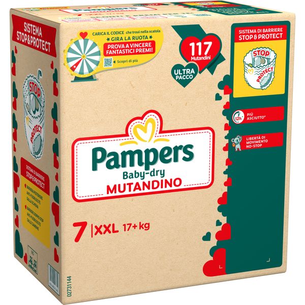 Pampers baby dry mutandino ultra xxl taglia 7 +17kg x117 - pampers - PAMPERS