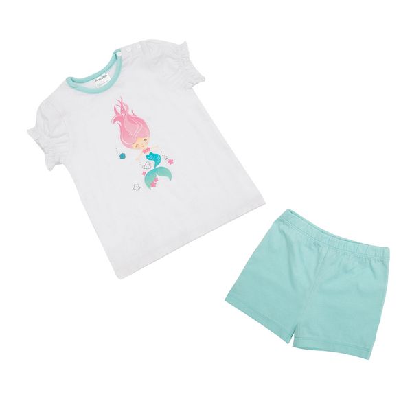 Pigiama corto 2 pezzi bimba bianco/turchese "sirenetta" - Mawi