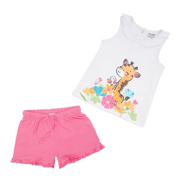 Set estivo 2 pezzi bimba canottiera + short bianco/rosa - Mawi