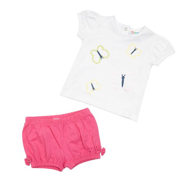 Set 2 pezzi t-shirt + short bimba bianco/rosa - Mawi