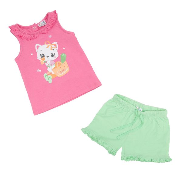 Set estivo 2 pezzi bimba canottiera + short rosa/verde - Mawi