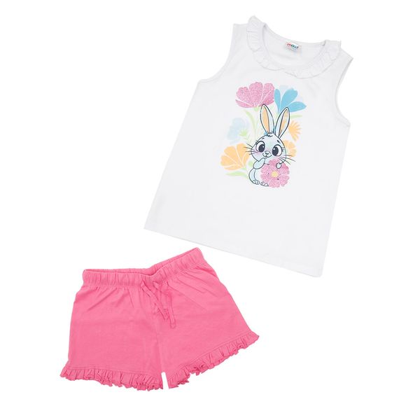 Set estivo 2 pezzi bimba canottiera + short bianco/rosa - Mawi