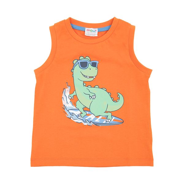 Canottiera jersey bimbo arancio con stampa "dino" - Mawi