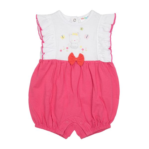 Pagliaccetto jersey bimba bianco/corallo "gattino" - Mawi