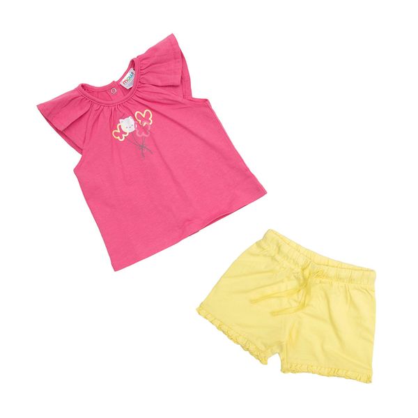 Set 2 pezzi canotta + short bimba rosa/giallo - Mawi