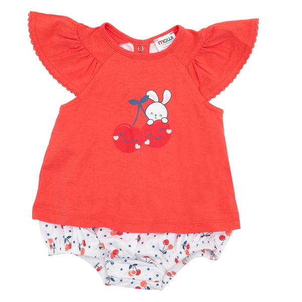 Pagliaccetto jersey bimba bicolor corallo/bianco "ciliege" - Mawi