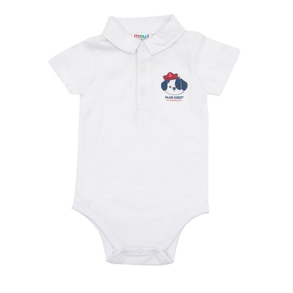 Body manica corta jersey bimbo bianco con colletto - Mawi