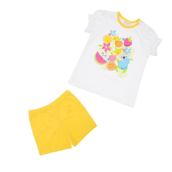 Pigiama corto 2 pezzi bimba bianco/giallo "fiori e frutta" - Mawi