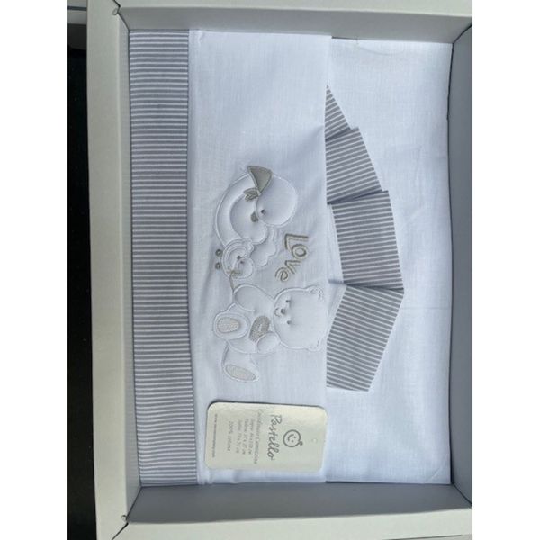 Lenzuola carrozzina 3 pz ricami ass. unisex - pastello - Pastello