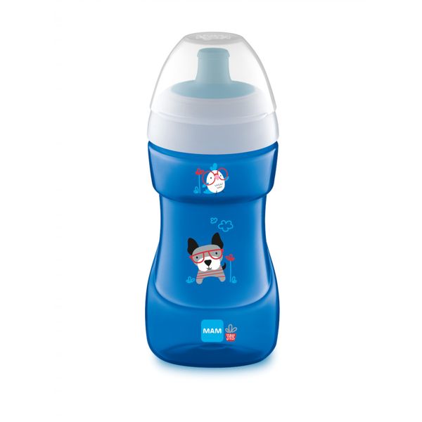 Mam sports cup tazza bambini 330 ml, biberon acqua e latte per neonati 12+ mesi da viaggio ideale fuori casa, azzurro - Mam
