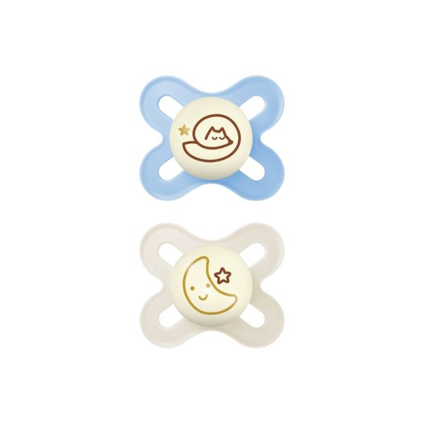 Mam original start night succhietto 0-2 mesi (set da 2), ciuccio mam 0-2 mesi che si illumina al buio con tettarella in silicone, azzurro - Mam