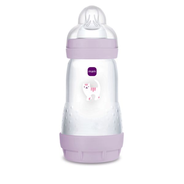 Mam biberon easy start 260 ml, biberon anticolica per allattamento misto, riduce le bolle d'aria e il rischio di coliche, lilla, 2+ mesi - Mam