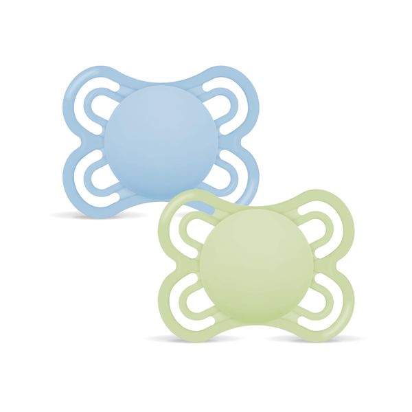 Mam perfect confezione doppia succhietto 2-6 mesi (set da 2), ciuccio mam 2-6 mesi in silicone per un sano sviluppo orale, azzurro/verde - Mam