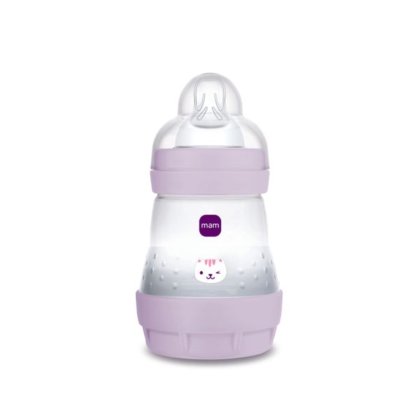Mam biberon easy start 160 ml, biberon anticolica per allattamento misto che riduce le bolle d'aria e il rischio di coliche, lilla - Mam