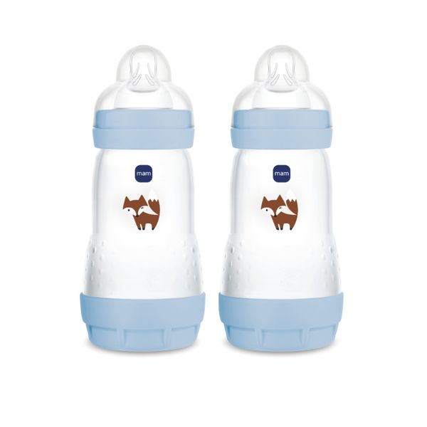 Mam biberon easy start 260 ml (set da 2), kit da 2 biberon anticolica per allattamento misto, azzurro, 2+ mesi - Mam