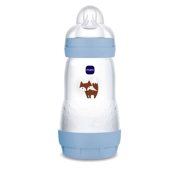 Mam biberon easy start 260 ml, biberon anticolica per allattamento misto, riduce le bolle d'aria e il rischio di coliche, azzurro, 2+ mesi - Mam