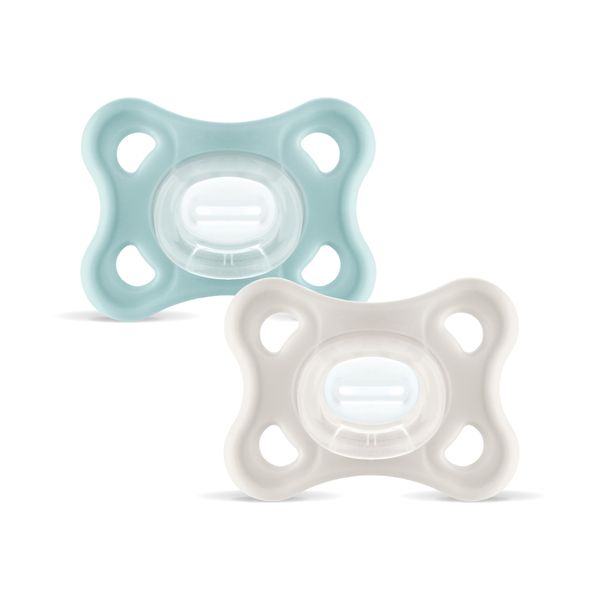 Mam comfort succhietto 3-12 mesi (set da 2), ciuccio mam 3-12 mesi in 100% silicone con design unico, neutro/verde - Mam