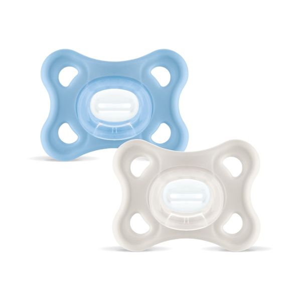 Mam comfort succhietto 3-12 mesi (set da 2), ciuccio mam 3-12 mesi in 100% silicone con design unico, azzurro/neutro - Mam