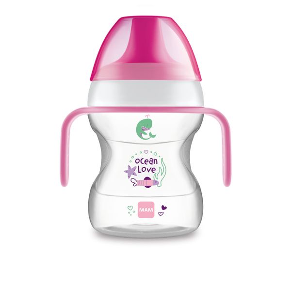 Mam learn to drink cup tazza bambini 190 ml, borraccia neonato con pratici manici antiscivolo, rosa, 6+ mesi - Mam