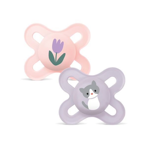 Mam original start succhietto 0-2 mesi (set da 2), ciuccio mam 0-2 mesi con tettarella ortodontica in silicone, rosa/lilla - Mam