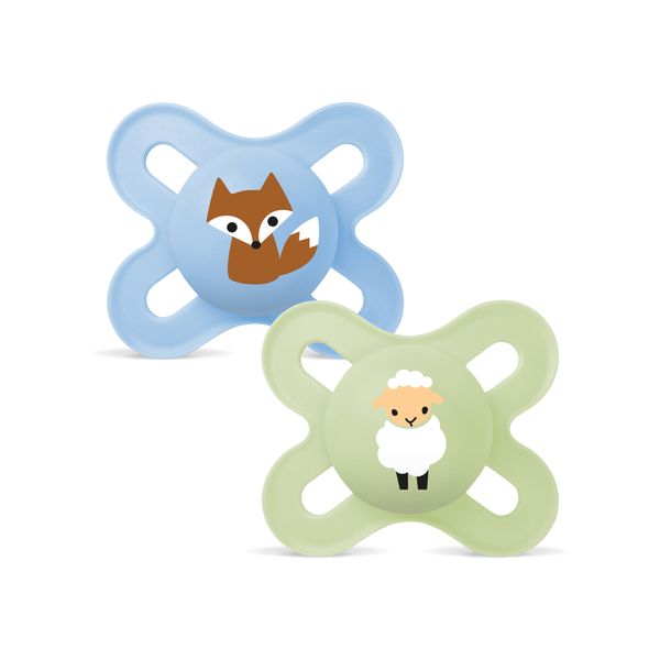Mam original start succhietto 0-2 mesi (set da 2), ciuccio mam 0-2 mesi con tettarella ortodontica in silicone, azzurro/verde - Mam