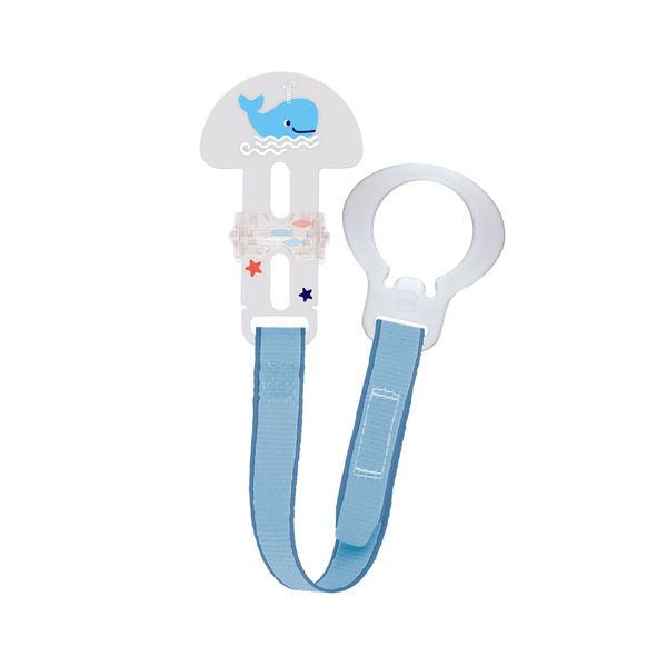 Mam clip & cover catenella portaciuccio, catenella ciuccio 0+ mesi regolabile con chiusura a velcro e salvasucchietto, azzurro - Mam