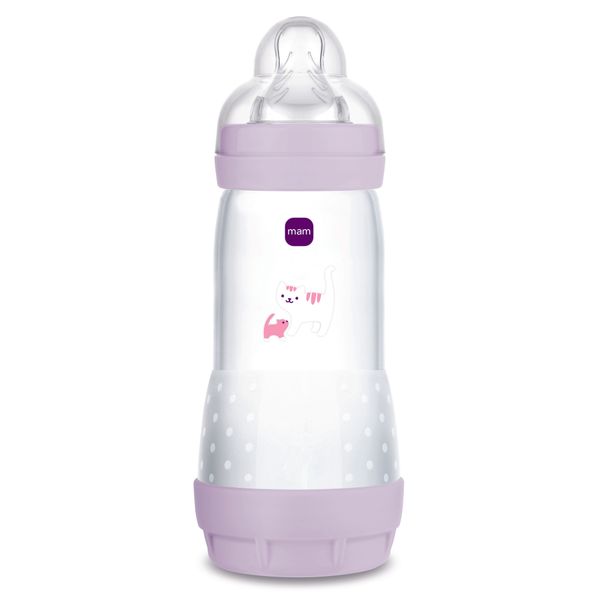 Mam biberon easy start 320 ml, biberon anticolica per allattamento misto, riduce le bolle d'aria e il rischio di coliche, lilla, 4+ mesi - Mam