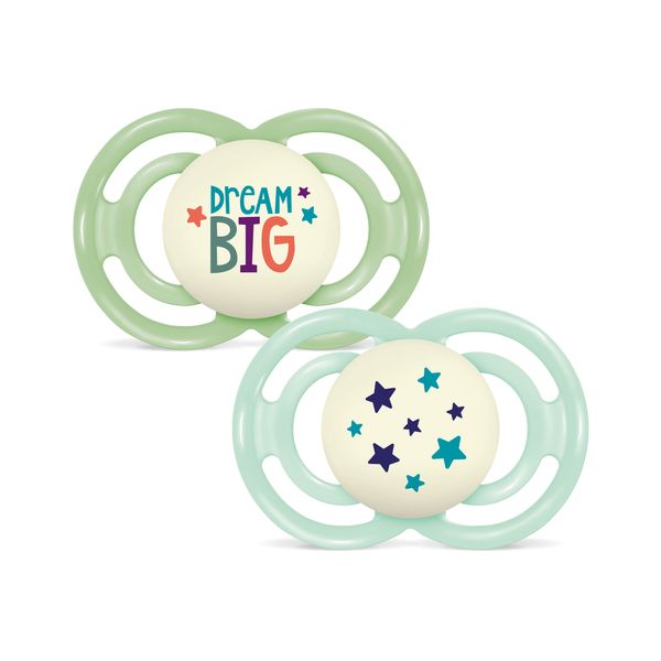 Mam perfect night confezione doppia succhietto 16+ mesi (set da 2), ciuccio mam 16 36 mesi silicone che si illumina al buio, verde - Mam