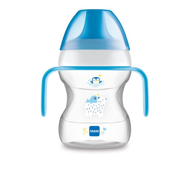 Mam learn to drink cup tazza bambini 190 ml, borraccia neonato con pratici manici antiscivolo, azzurro, 6+ mesi - Mam