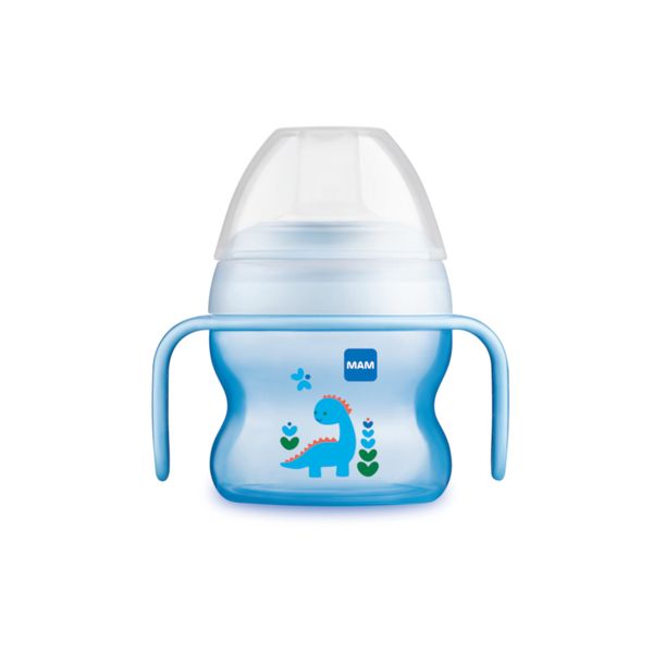 Mam starter cup tazza bambini 150 ml, biberon acqua e latte per neonati 4+ mesi con morbido beccuccio anti-goccia, azzurro - Mam