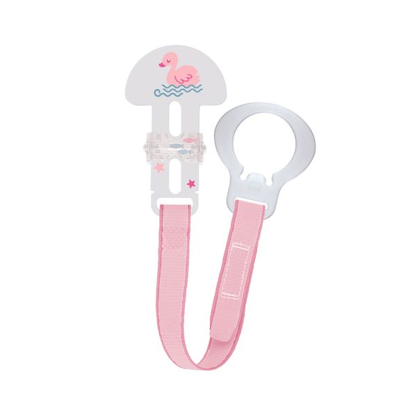 Mam clip & cover catenella portaciuccio, catenella ciuccio 0+ mesi regolabile con chiusura a velcro e salvasucchietto, rosa - Mam