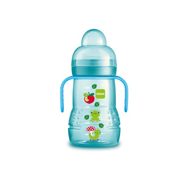 Mam trainer 220 ml, biberon acqua e latte per neonati 4+ mesi con tettarella antigoccia in silicone, azzurro - Mam